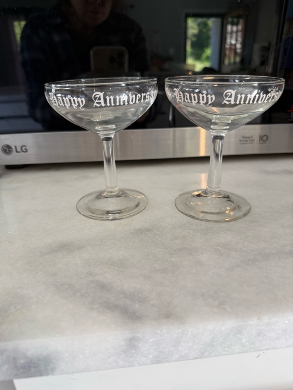 Lot of 2 Vintage Happy Anniversary Drink Cocktail Glasses-Cheers Celebration